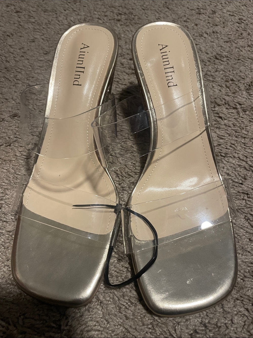 Pull&Bear Silver Slide Mules with Clear Straps